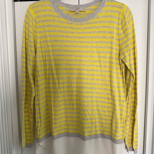 LOFT Vibrant Yellow and Soft Gray mixed media Knit sweater